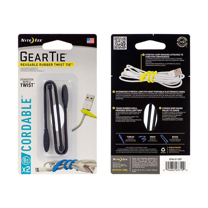 Gear Tie® Cordable™ Twist Tie 6" - 2 Pack