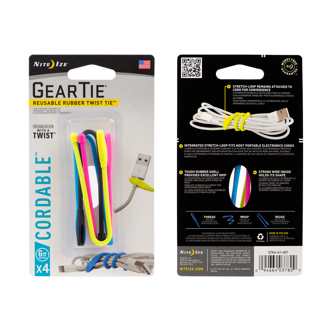 Gear Tie® Cordable™ Twist Tie 6" - 4 Pack