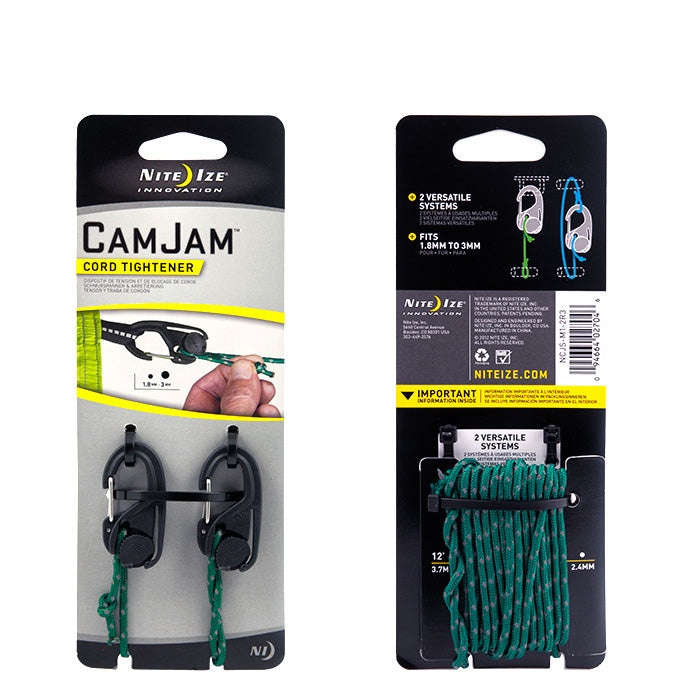 CamJam® Small Cord Tightener - 2 Pack with 12 FT of Reflective Cord